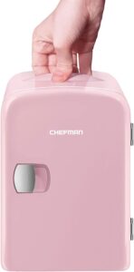 Chefman Mini Portable Pink Personal Fridge Cools Or Heats & Provides Compact Storage For Skincare